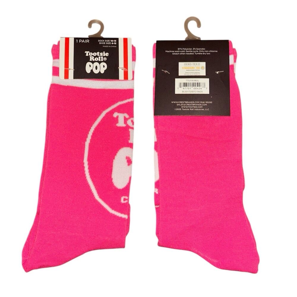 1x Tootsie Roll Pop Novelty Crew Socks Adult Set Size 6-12